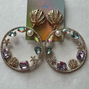 DISNEY x ALDO- Clip-On Gold Tone Shell Hoops Earring